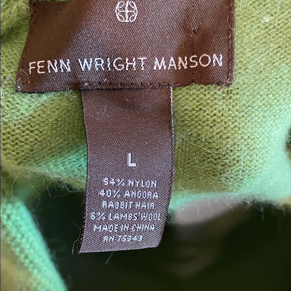 Fenn Wright Manson Green Woman Knit Shawl Collar Angora Lambswool Sweater Size L - Picture 3 of 10